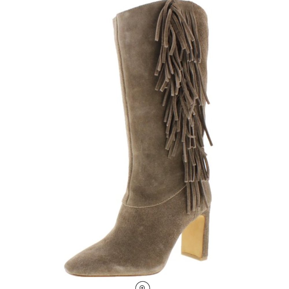NIB! Vince Camuto, Sterla Suede Fringe Dress Boots Taupe, 9.5